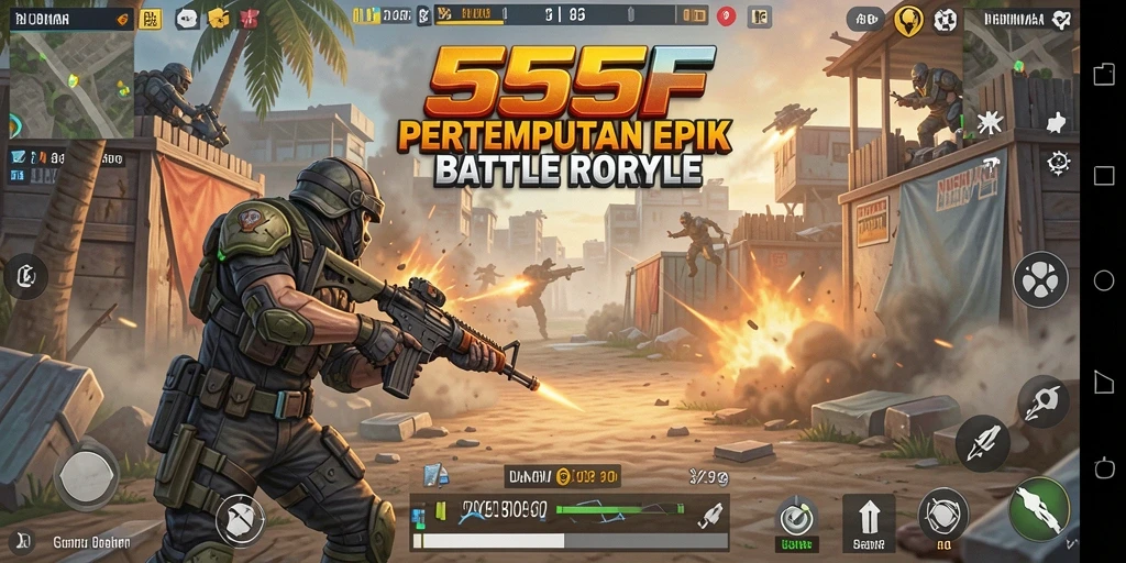 Tampilan gameplay mendebarkan dalam dunia pertempuran Battle Royale.