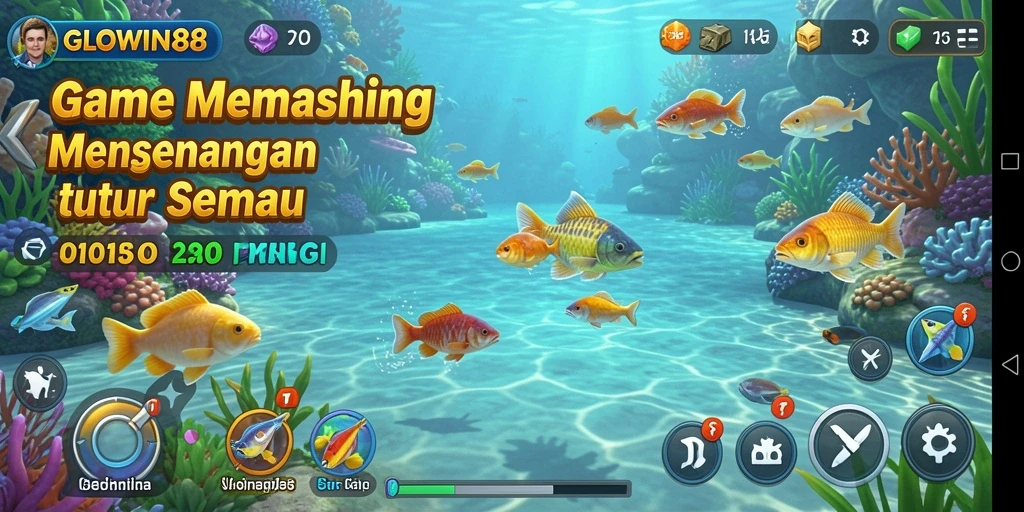Screenshot gameplay GLOWIN88 menampilkan momen menangkap ikan yang seru.