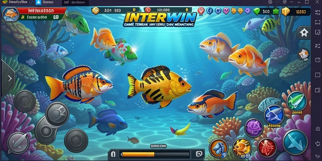 Screenshot INTERWIN menampilkan gameplay Tembak Ikan yang seru dan penuh warna.