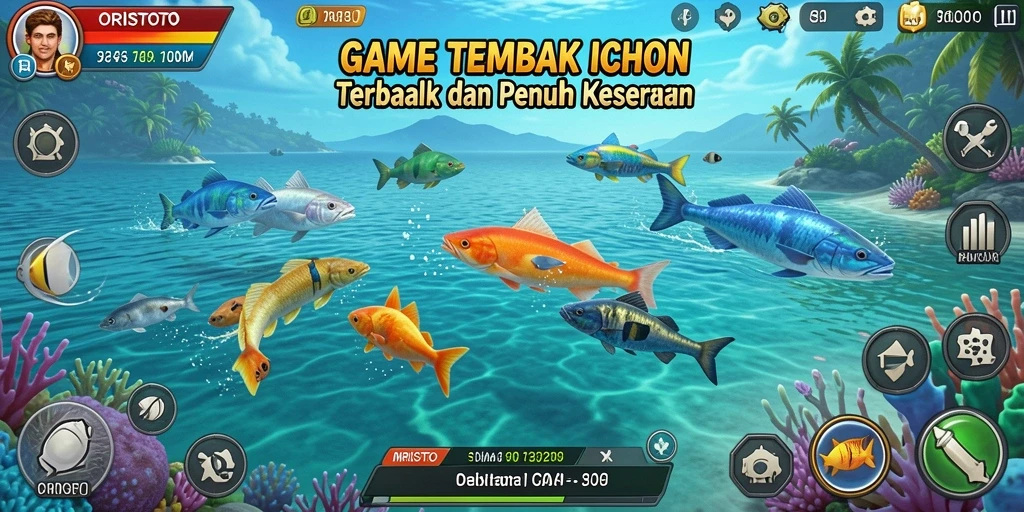 Screenshot gameplay <strong>ORISTOTO</strong> yang menunjukkan aksi tembak ikan seru.