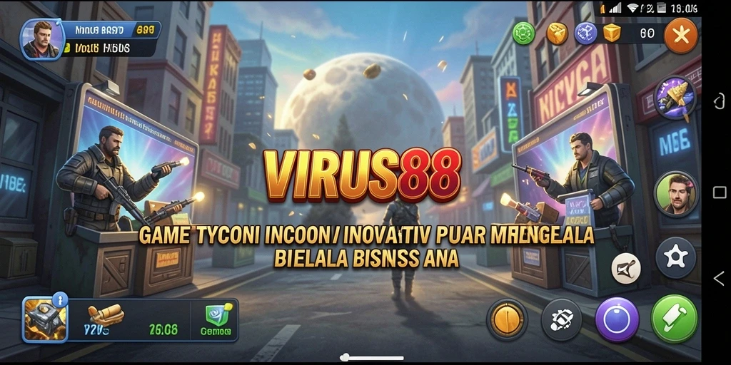 Tampilan gameplay <strong>VIRUS88</strong> yang menarik saat mengelola bisnis Tycoon.