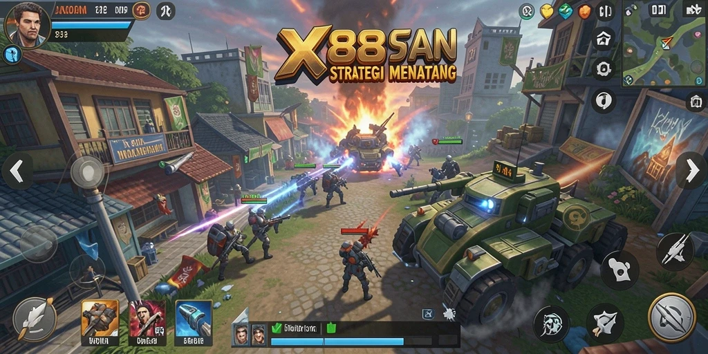 Tampilan gameplay X88 dengan strategi bertempur yang menegangkan.